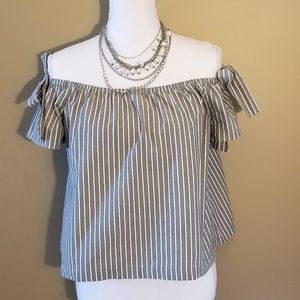 Gray and White Striped Lush Top